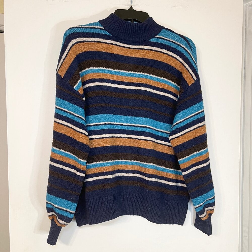 St. John’s Bay Women’s Mock Neck Button Back Striped Sweater Size XL